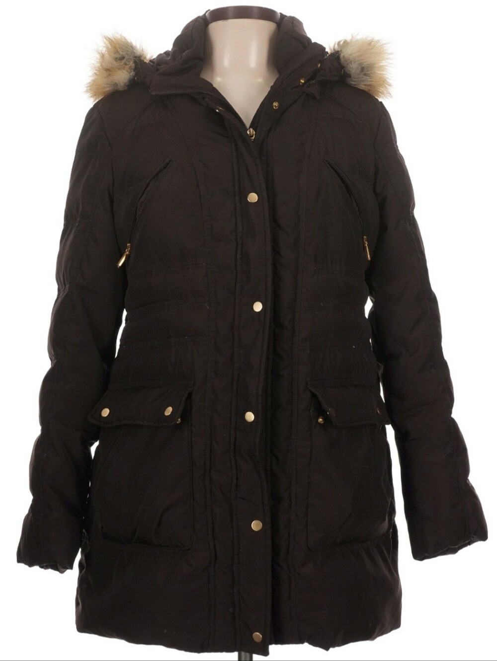 JONES NEW YORK Chocolate Brown Faux Fur Hooded Down Parka